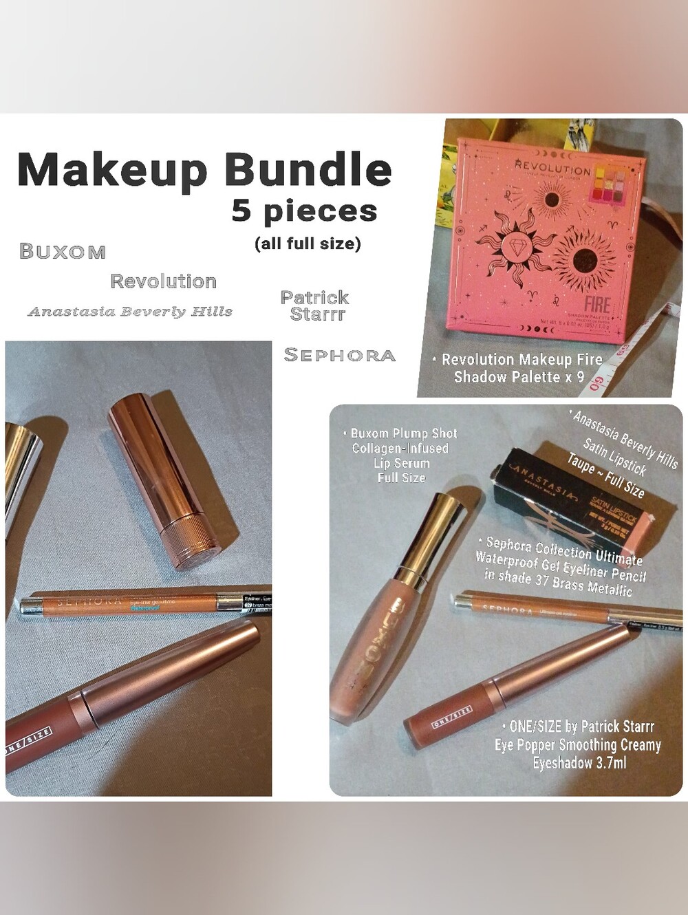 MAKEUP BUNDLE 5pcs Buxom, patrick starrr, Sephora, Anastasia Beverly Hills, +